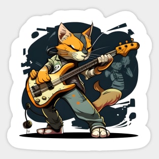 Funny Rock Cat Playing Guitar - Love Cats Sticker